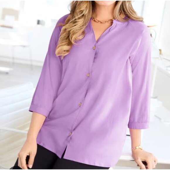 2 for $30 Catherine's Blouse Women's‎ 3X Purple Button Up V Neck Boho NEW - Picture 3 of 8